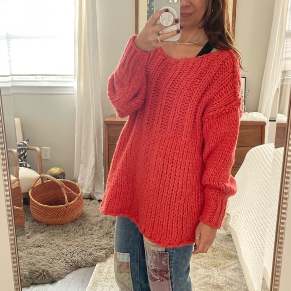Free People Be There Pullover In Coral Oversized/Chunky Sweater Size S - Picture 1 of 10